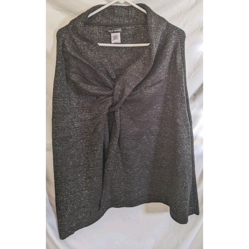 Harve Bernard Sweater Wrap Shrug Jacket Black W Silver Shimmer Threads One Size